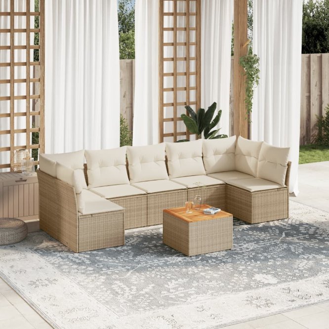8-tlg. Garten-Sofagarnitur mit Kissen Schwarz Poly Rattan