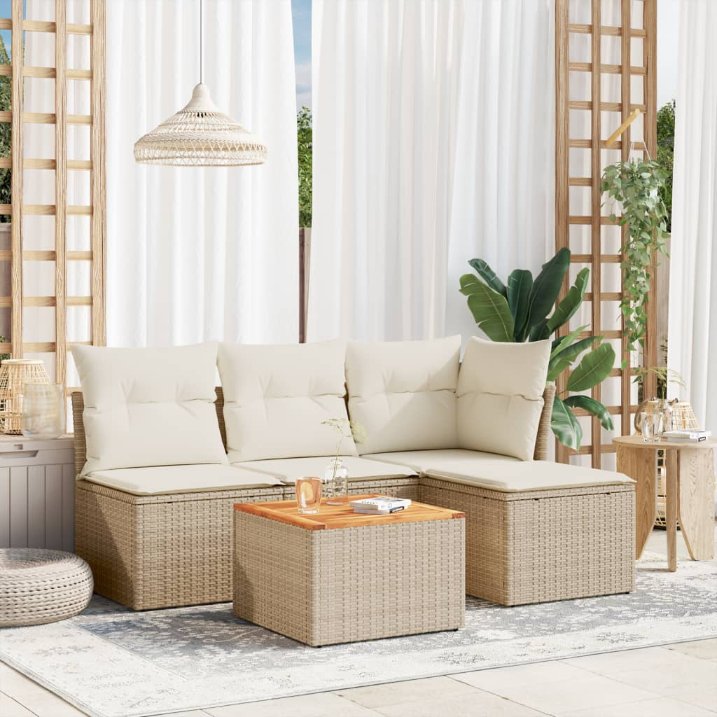 5-tlg. Garten-Sofagarnitur mit Kissen Schwarz Poly Rattan