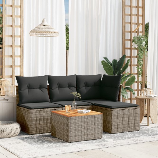 5-tlg. Garten-Sofagarnitur mit Kissen Schwarz Poly Rattan