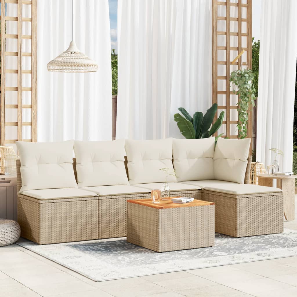 6-tlg. Garten-Sofagarnitur mit Kissen Schwarz Poly Rattan