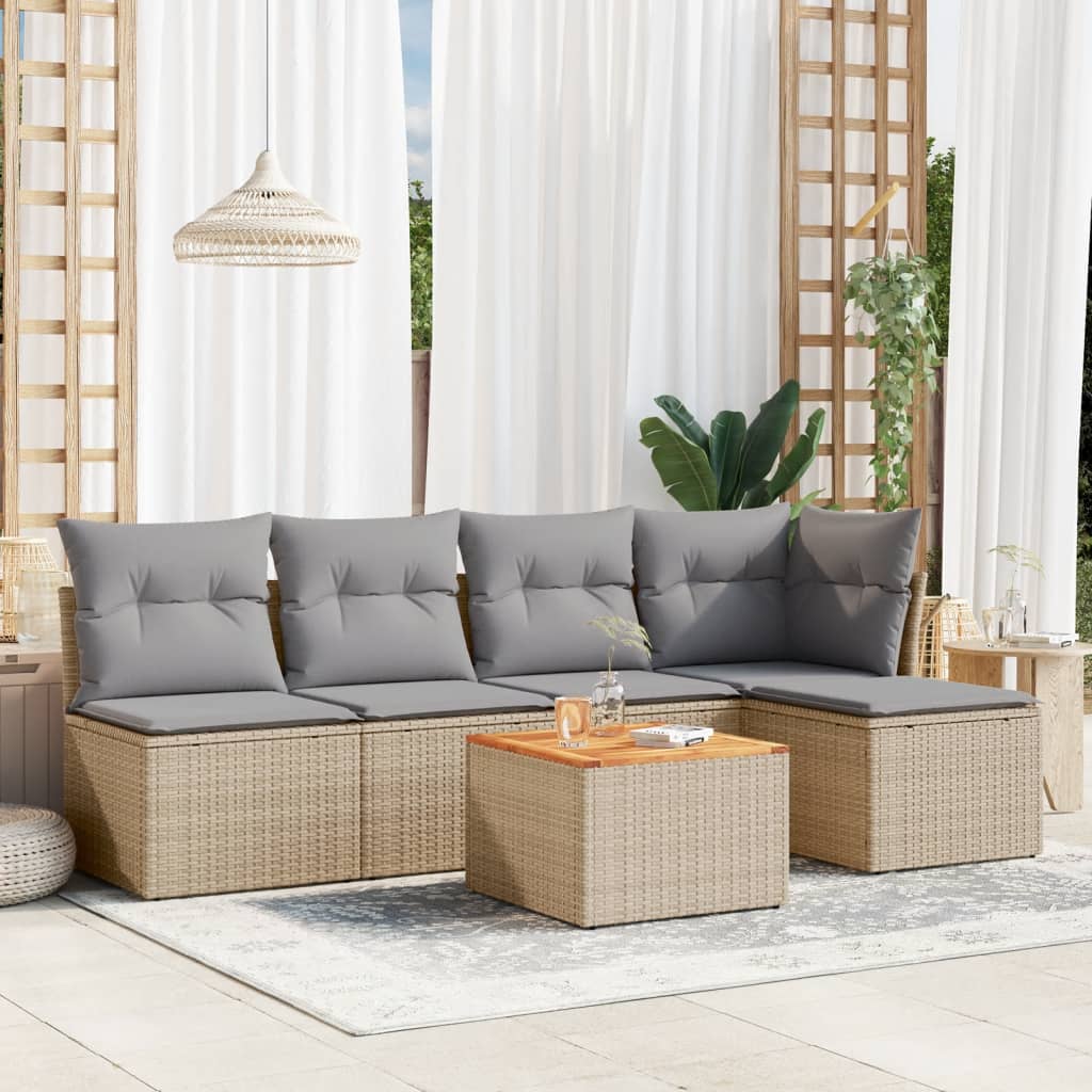6-tlg. Garten-Sofagarnitur mit Kissen Schwarz Poly Rattan