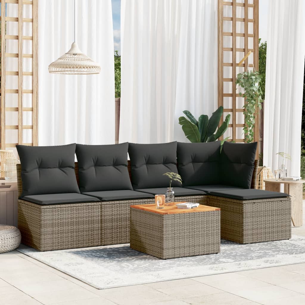 6-tlg. Garten-Sofagarnitur mit Kissen Schwarz Poly Rattan