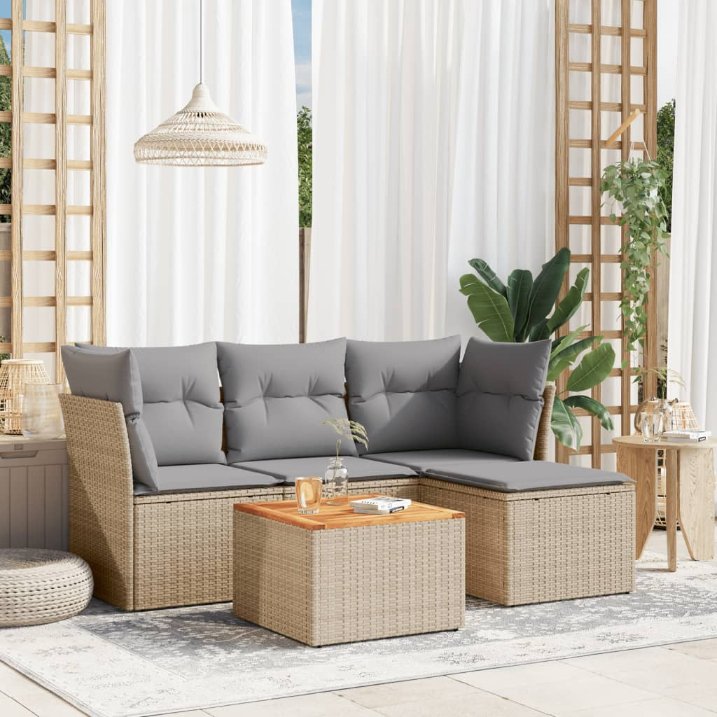 5-tlg. Garten-Sofagarnitur mit Kissen Schwarz Poly Rattan