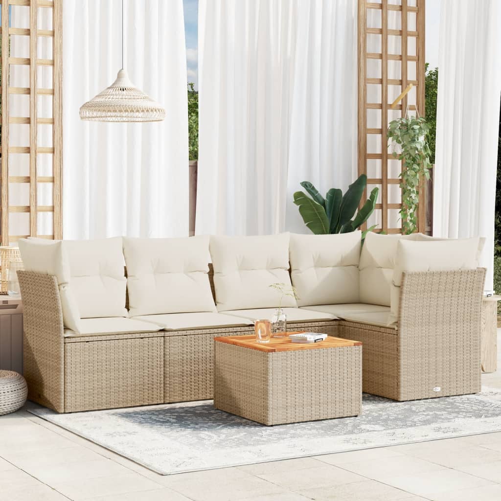 6-tlg. Garten-Sofagarnitur mit Kissen Schwarz Poly Rattan