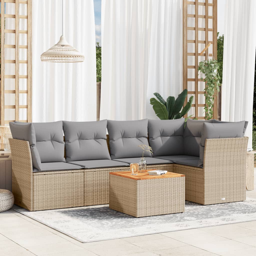 6-tlg. Garten-Sofagarnitur mit Kissen Schwarz Poly Rattan