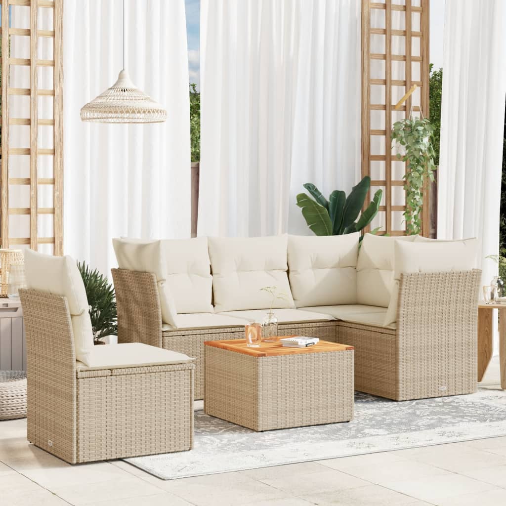 6-tlg. Garten-Sofagarnitur mit Kissen Schwarz Poly Rattan