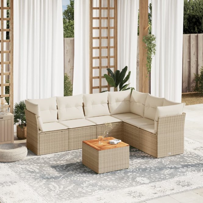 7-tlg. Garten-Sofagarnitur mit Kissen Schwarz Poly Rattan