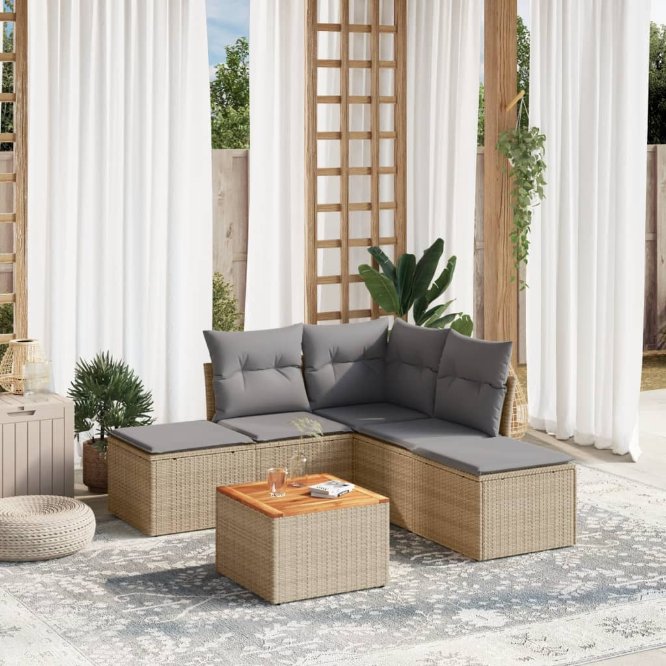 6-tlg. Garten-Sofagarnitur mit Kissen Schwarz Poly Rattan