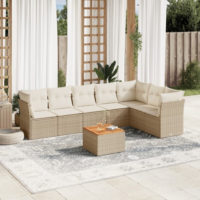 8-tlg. Garten-Sofagarnitur mit Kissen Schwarz Poly Rattan