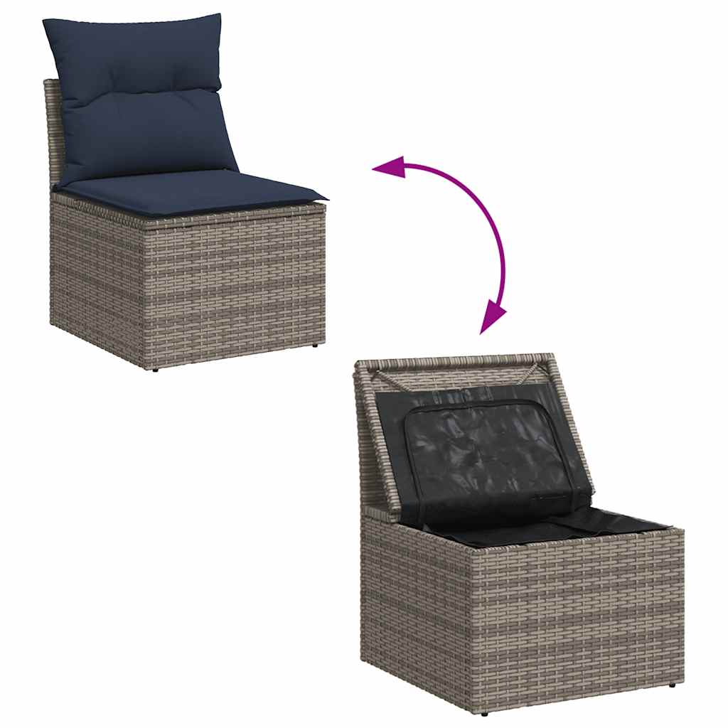 vidaXL 12-tlg. Garten-Sofagarnitur mit Kissen Grau Poly Rattan