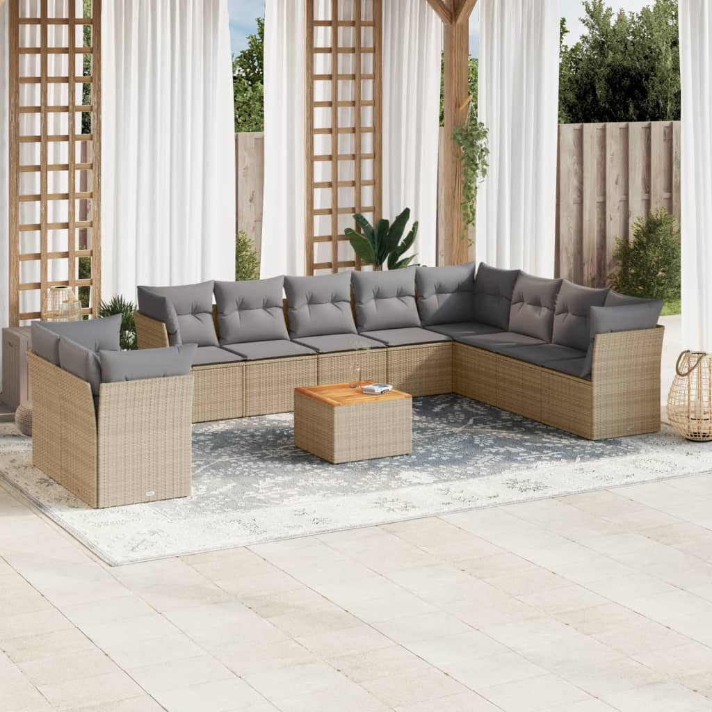 11-tlg. Garten-Sofagarnitur mit Kissen Schwarz Poly Rattan