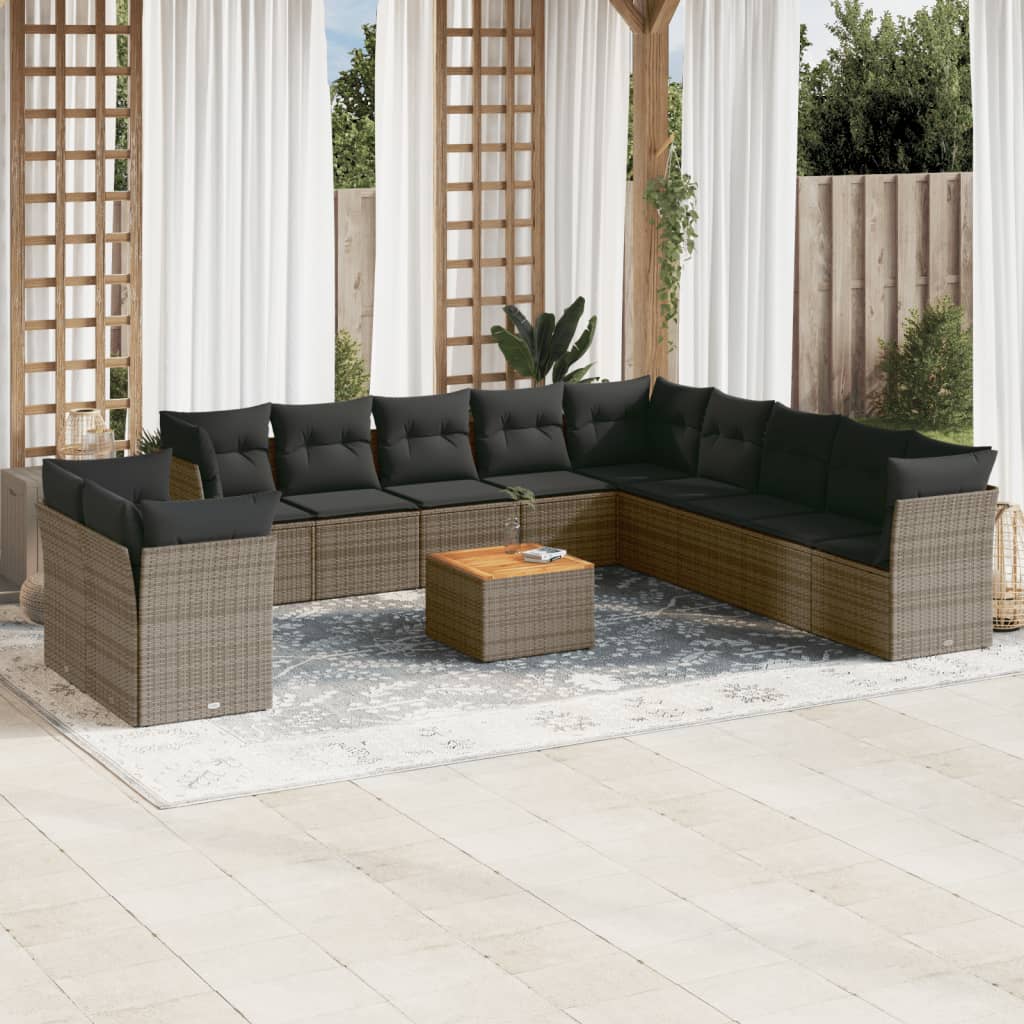 12-tlg. Garten-Sofagarnitur mit Kissen Schwarz Poly Rattan