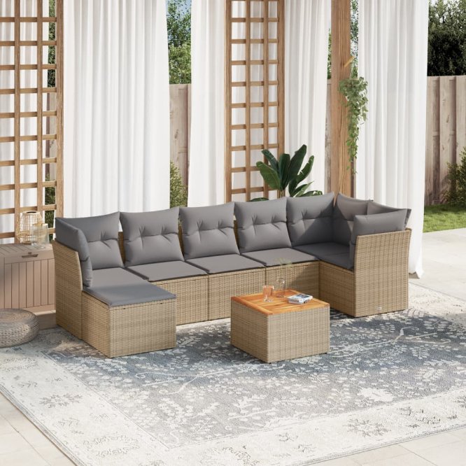 8-tlg. Garten-Sofagarnitur mit Kissen Schwarz Poly Rattan
