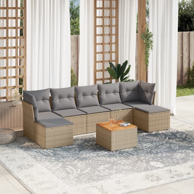 8-tlg. Garten-Sofagarnitur mit Kissen Schwarz Poly Rattan