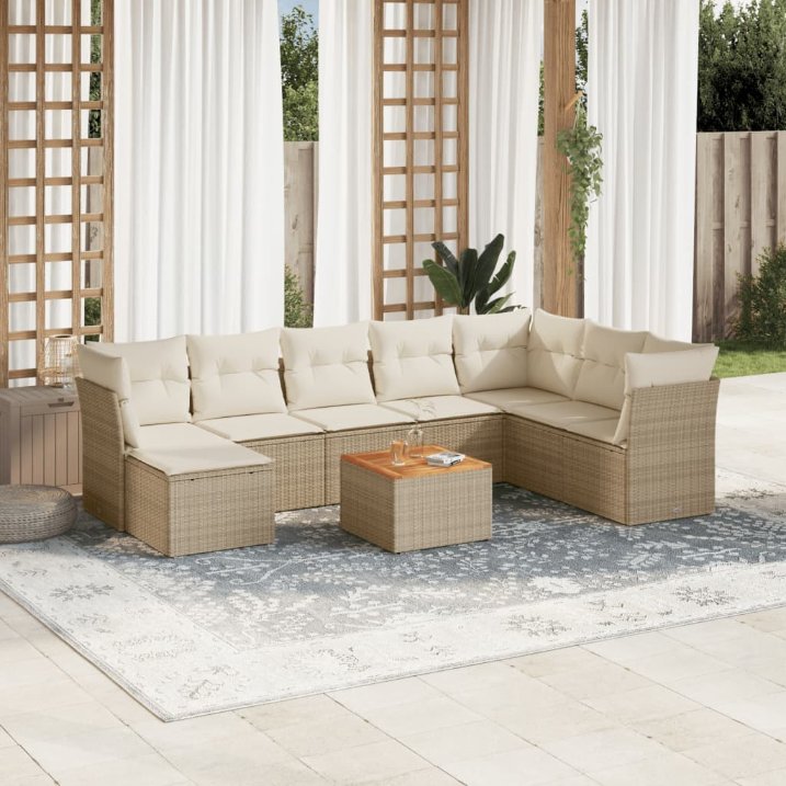 9-tlg. Garten-Sofagarnitur mit Kissen Schwarz Poly Rattan
