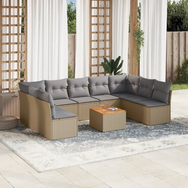 vidaXL 10-tlg. Garten-Sofagarnitur mit Kissen Schwarz Poly Rattan