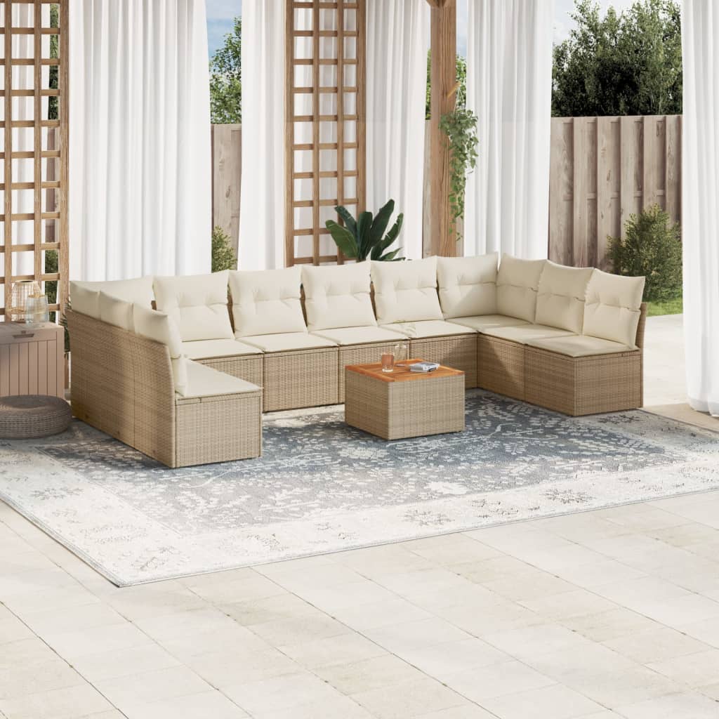 11-tlg. Garten-Sofagarnitur mit Kissen Schwarz Poly Rattan