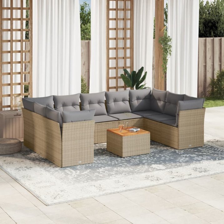 vidaXL 10-tlg. Garten-Sofagarnitur mit Kissen Schwarz Poly Rattan