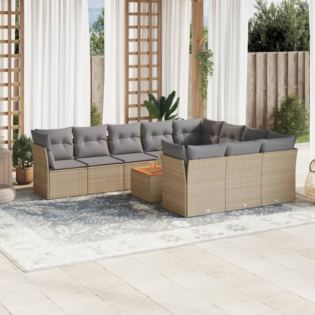 11-tlg. Garten-Sofagarnitur mit Kissen Schwarz Poly Rattan