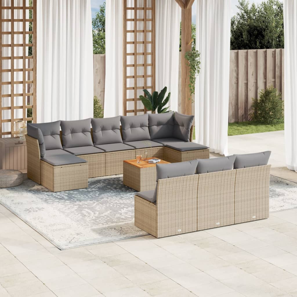 11-tlg. Garten-Sofagarnitur mit Kissen Schwarz Poly Rattan