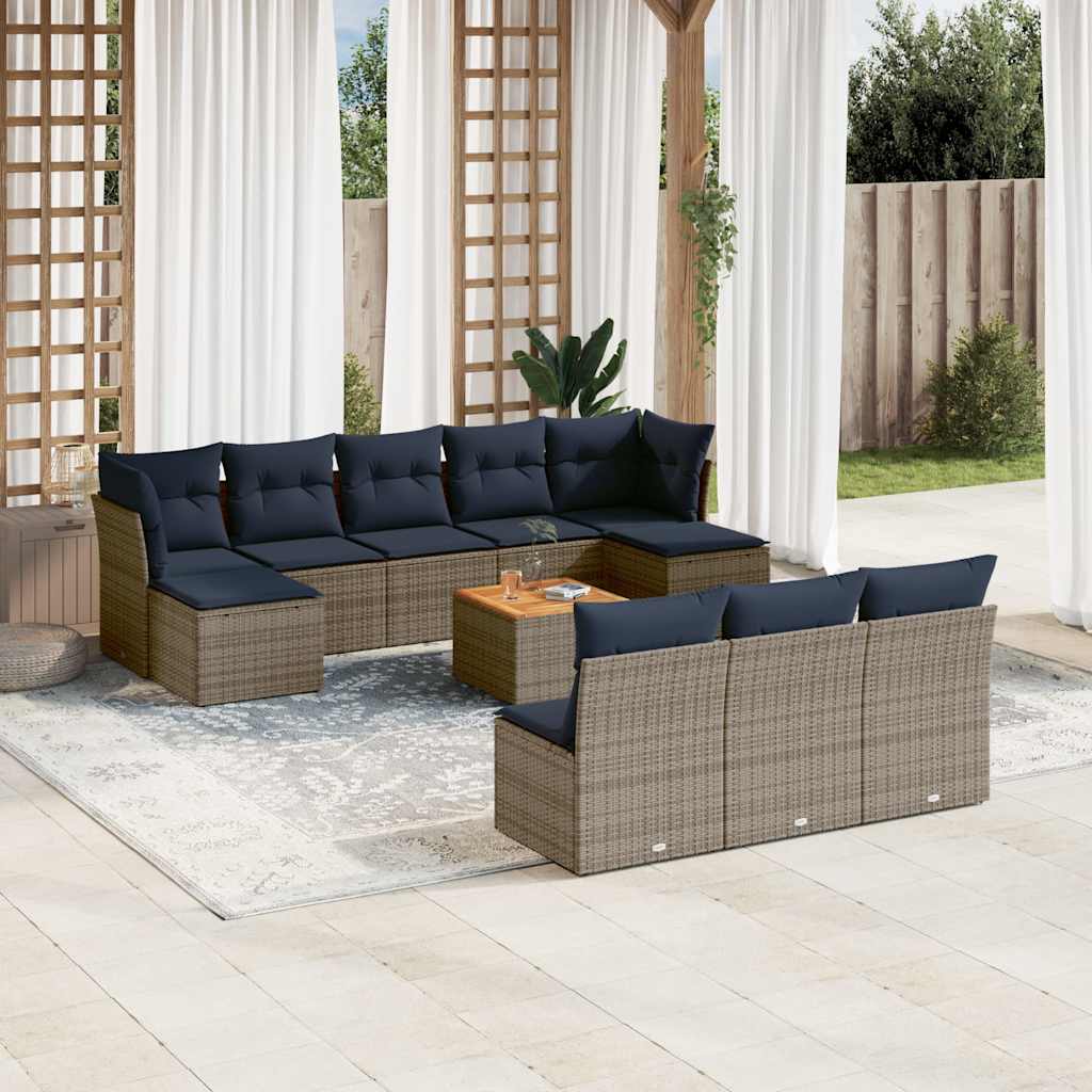 vidaXL 11-teiliges Gartensofa-Set mit Kissen, grau, Polyrattan