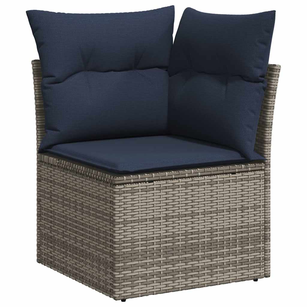 vidaXL 10-teiliges Gartensofa-Set mit Kissen, grau, Polyrattan