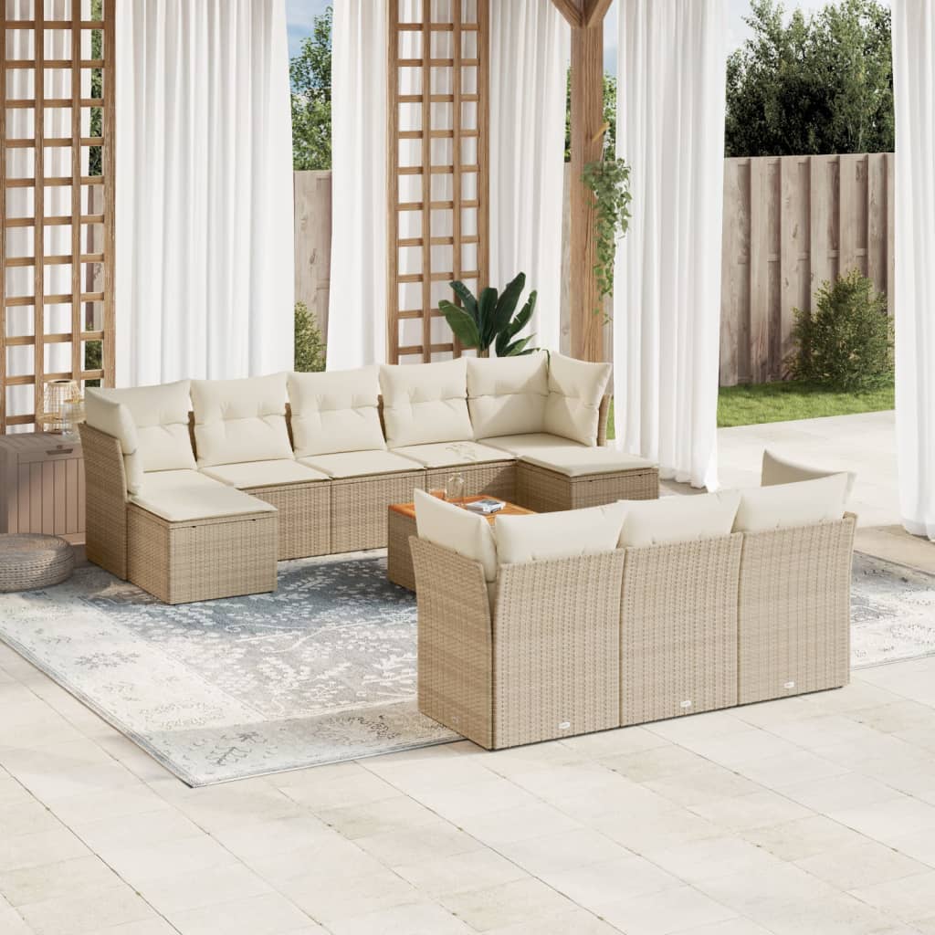 11-tlg. Garten-Sofagarnitur mit Kissen Schwarz Poly Rattan