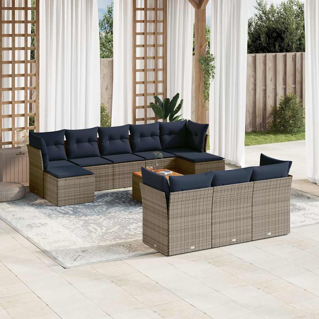 vidaXL 11-teiliges Gartensofa-Set mit Kissen, grau, Polyrattan