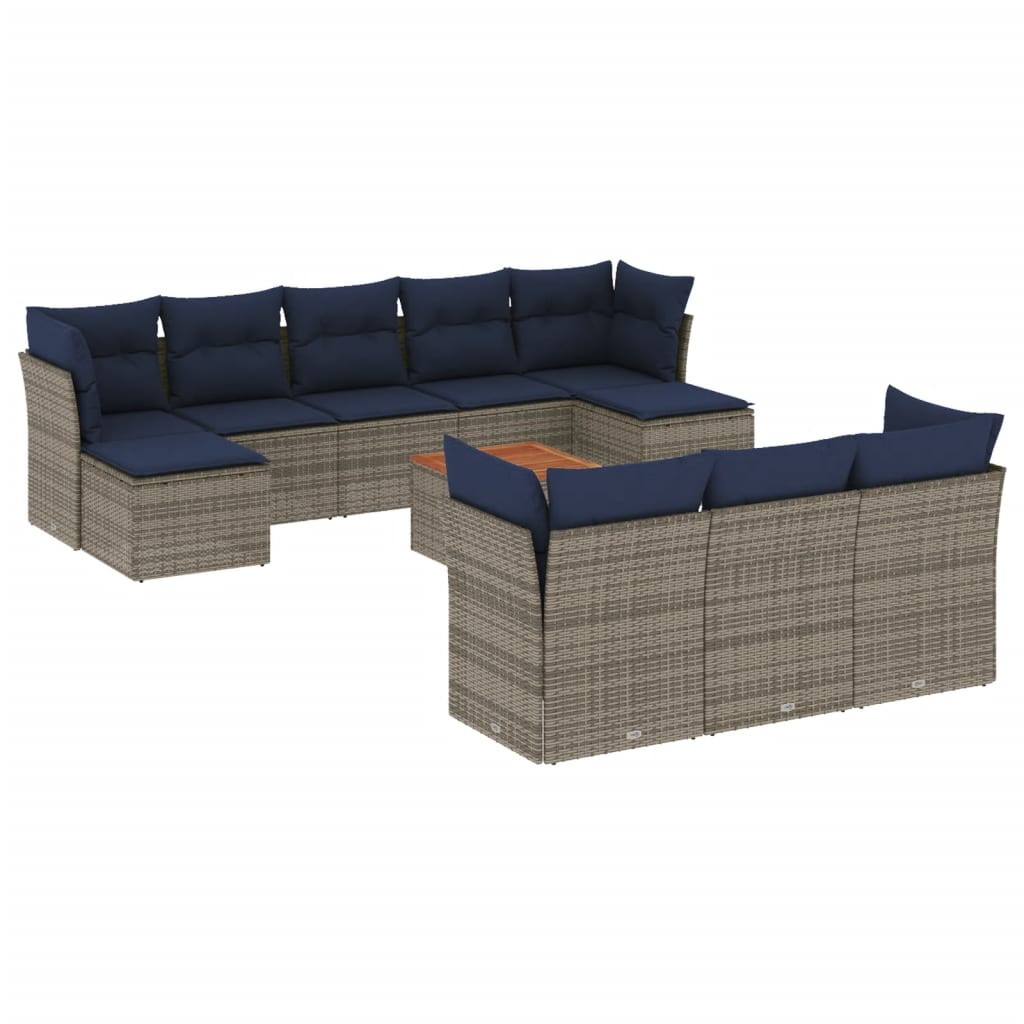 vidaXL 11-teiliges Gartensofa-Set mit Kissen, grau, Polyrattan