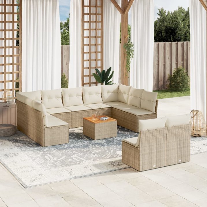 12-tlg. Garten-Sofagarnitur mit Kissen Schwarz Poly Rattan