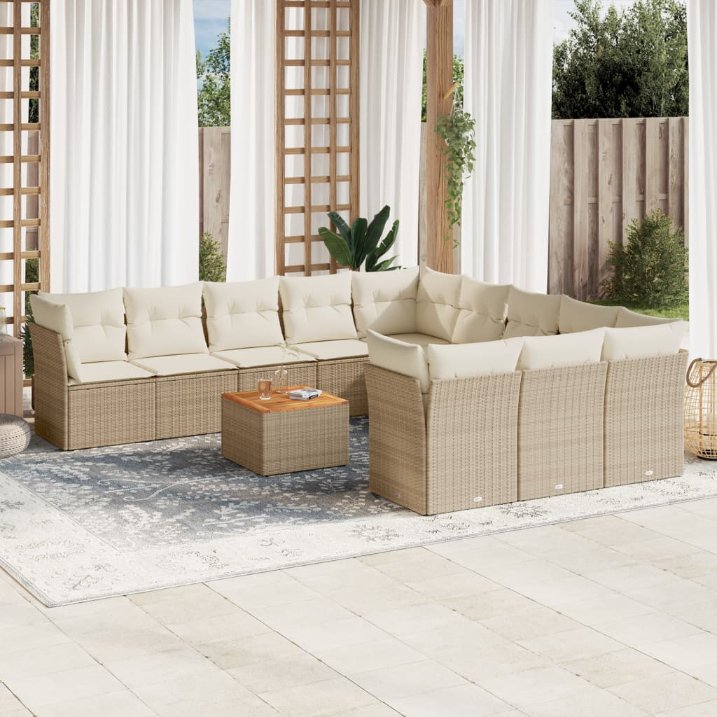 12-tlg. Garten-Sofagarnitur mit Kissen Schwarz Poly Rattan