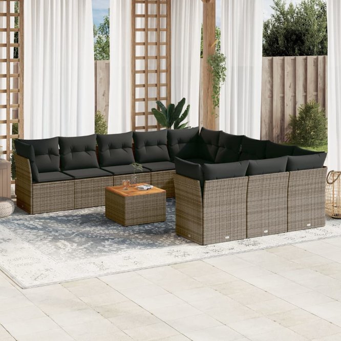 12-tlg. Garten-Sofagarnitur mit Kissen Schwarz Poly Rattan