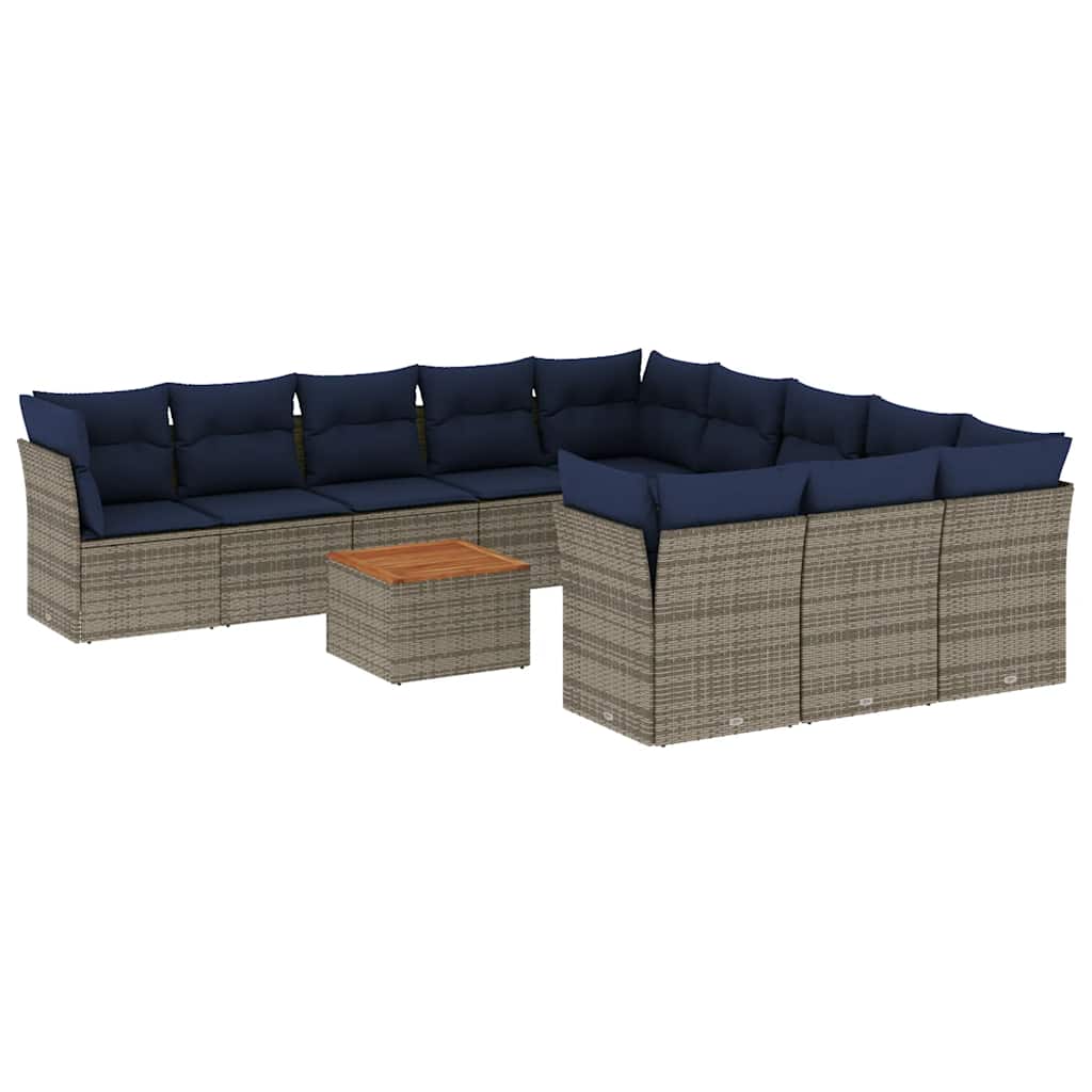 vidaXL 12-tlg. Garten-Sofagarnitur mit Kissen Grau Poly Rattan