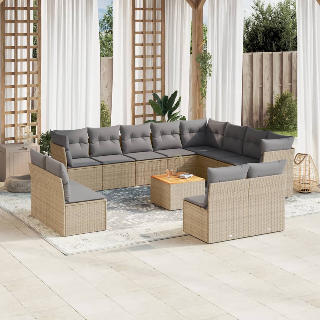 13-tlg. Garten-Sofagarnitur mit Kissen Schwarz Poly Rattan