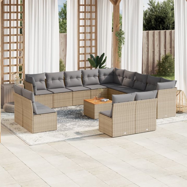 14-tlg. Garten-Sofagarnitur mit Kissen Schwarz Poly Rattan
