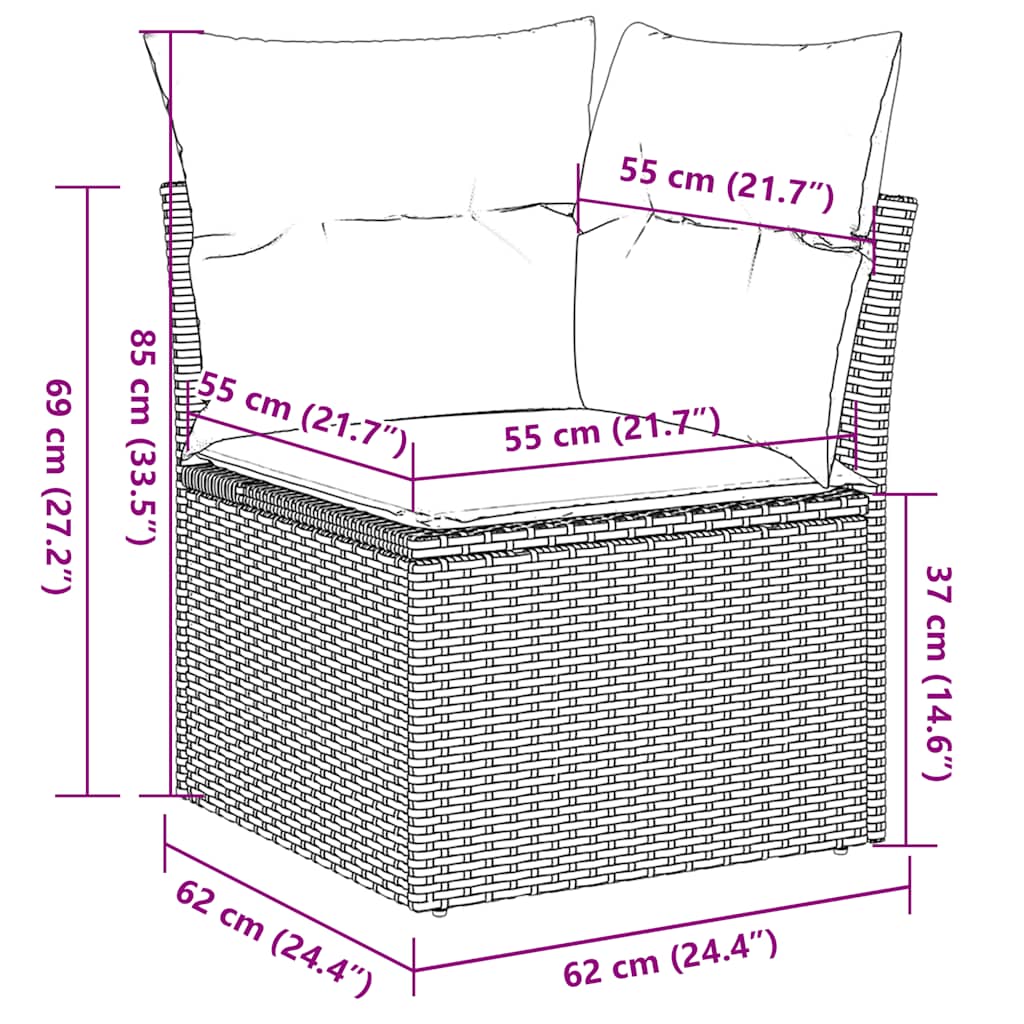 14-tlg. Garten-Sofagarnitur mit Kissen Grau Poly Rattan