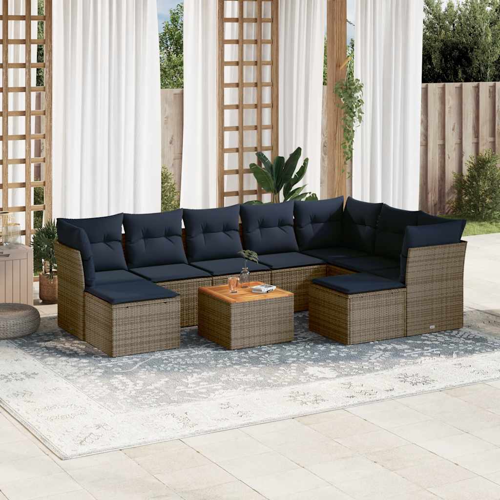 vidaXL 10-teiliges Gartensofa-Set mit Kissen, grau, Polyrattan
