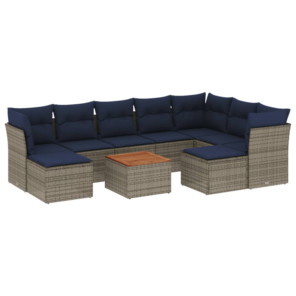 vidaXL 10-teiliges Gartensofa-Set mit Kissen, grau, Polyrattan