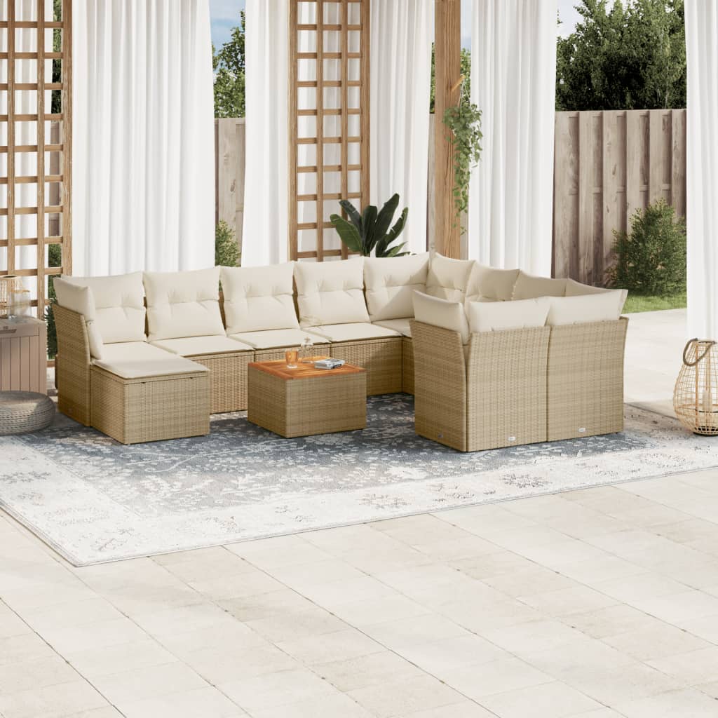 11-tlg. Garten-Sofagarnitur mit Kissen Schwarz Poly Rattan