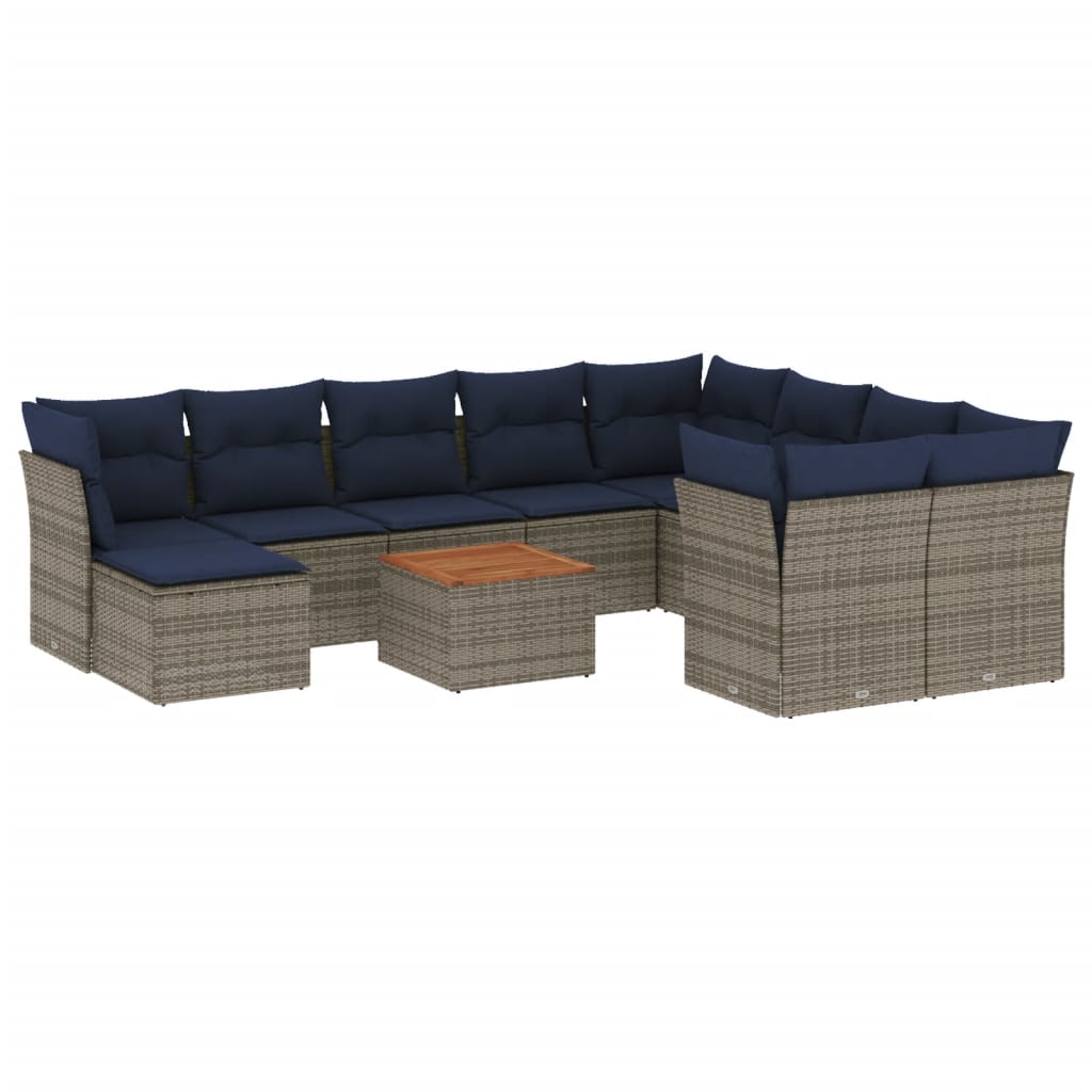 vidaXL 11-teiliges Gartensofa-Set mit Kissen, grau, Polyrattan