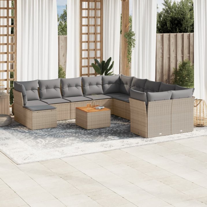 12-tlg. Garten-Sofagarnitur mit Kissen Schwarz Poly Rattan