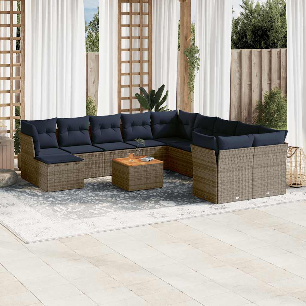 vidaXL 12-teiliges Gartensofa-Set mit Kissen, grau, Polyrattan