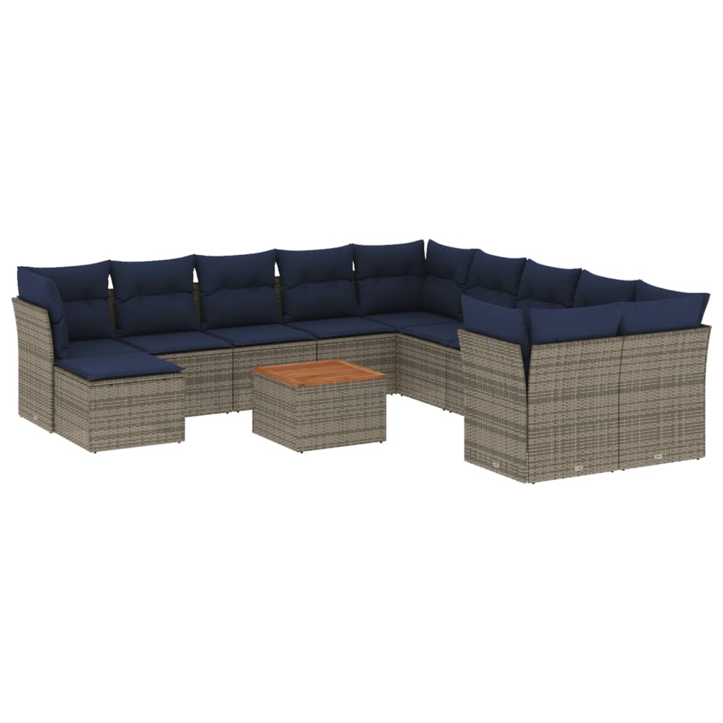 vidaXL 12-teiliges Gartensofa-Set mit Kissen, grau, Polyrattan