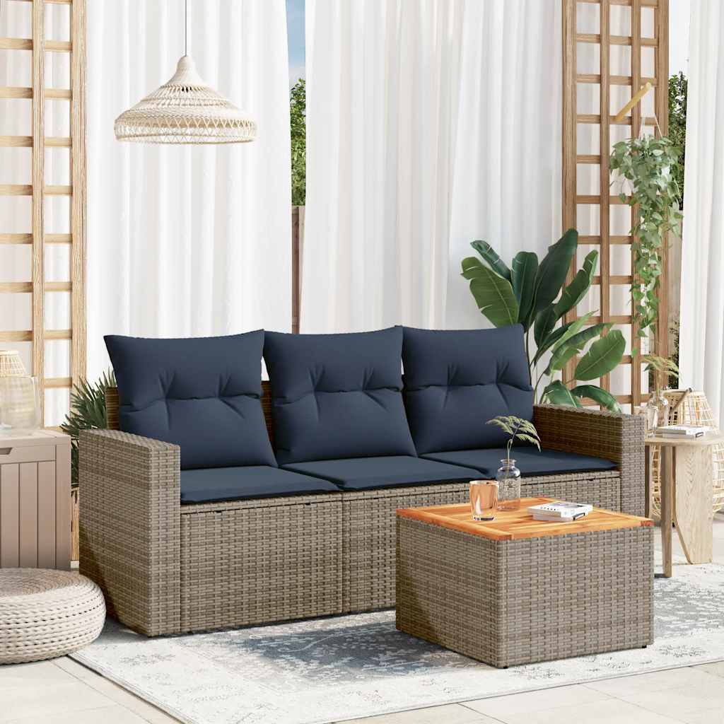 4-tlg. Garten-Sofagarnitur mit Kissen Schwarz Poly Rattan
