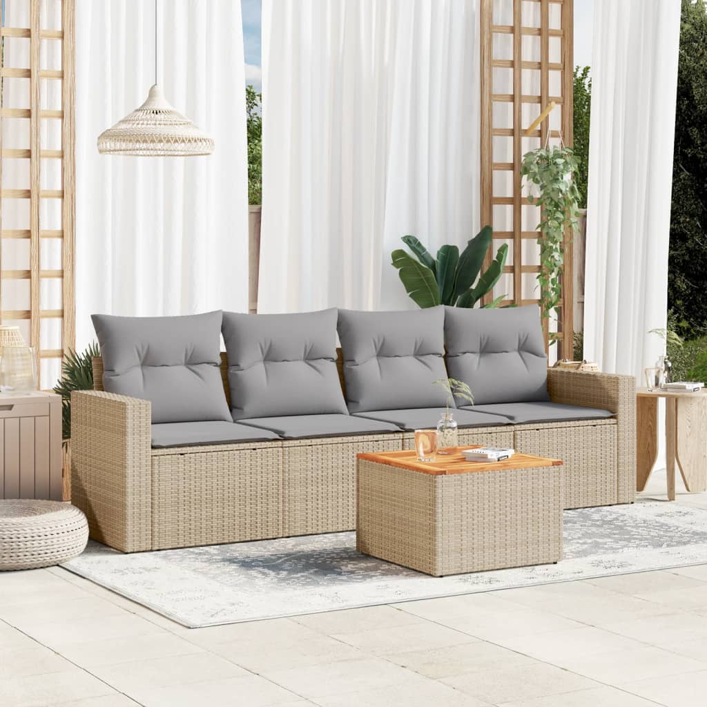 5-tlg. Garten-Sofagarnitur mit Kissen Schwarz Poly Rattan