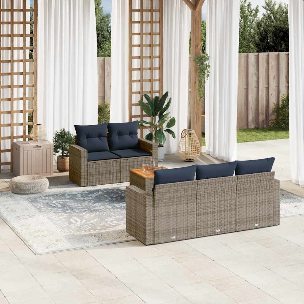 6-tlg. Garten-Sofagarnitur mit Kissen Schwarz Poly Rattan