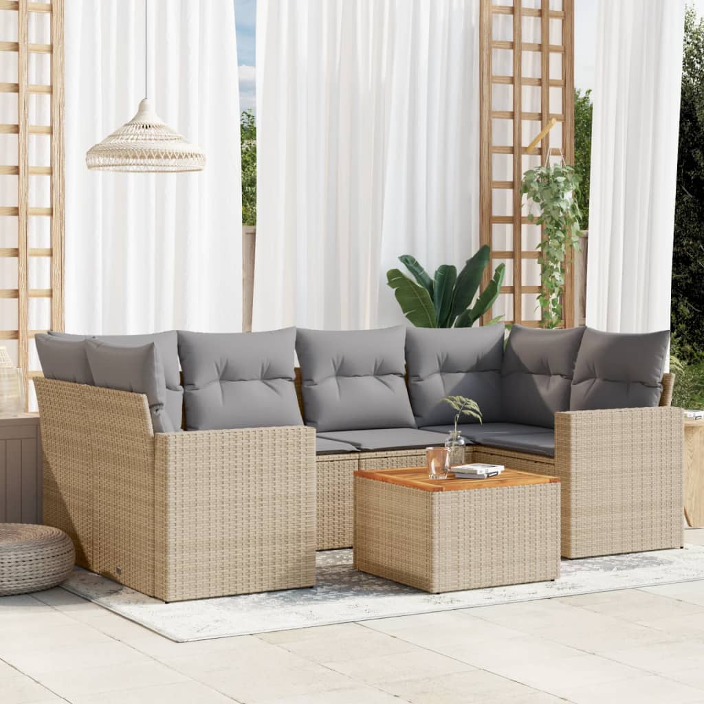 7-tlg. Garten-Sofagarnitur mit Kissen Schwarz Poly Rattan