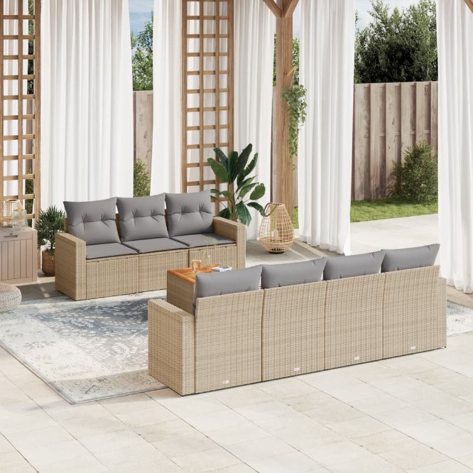 8-tlg. Garten-Sofagarnitur mit Kissen Schwarz Poly Rattan