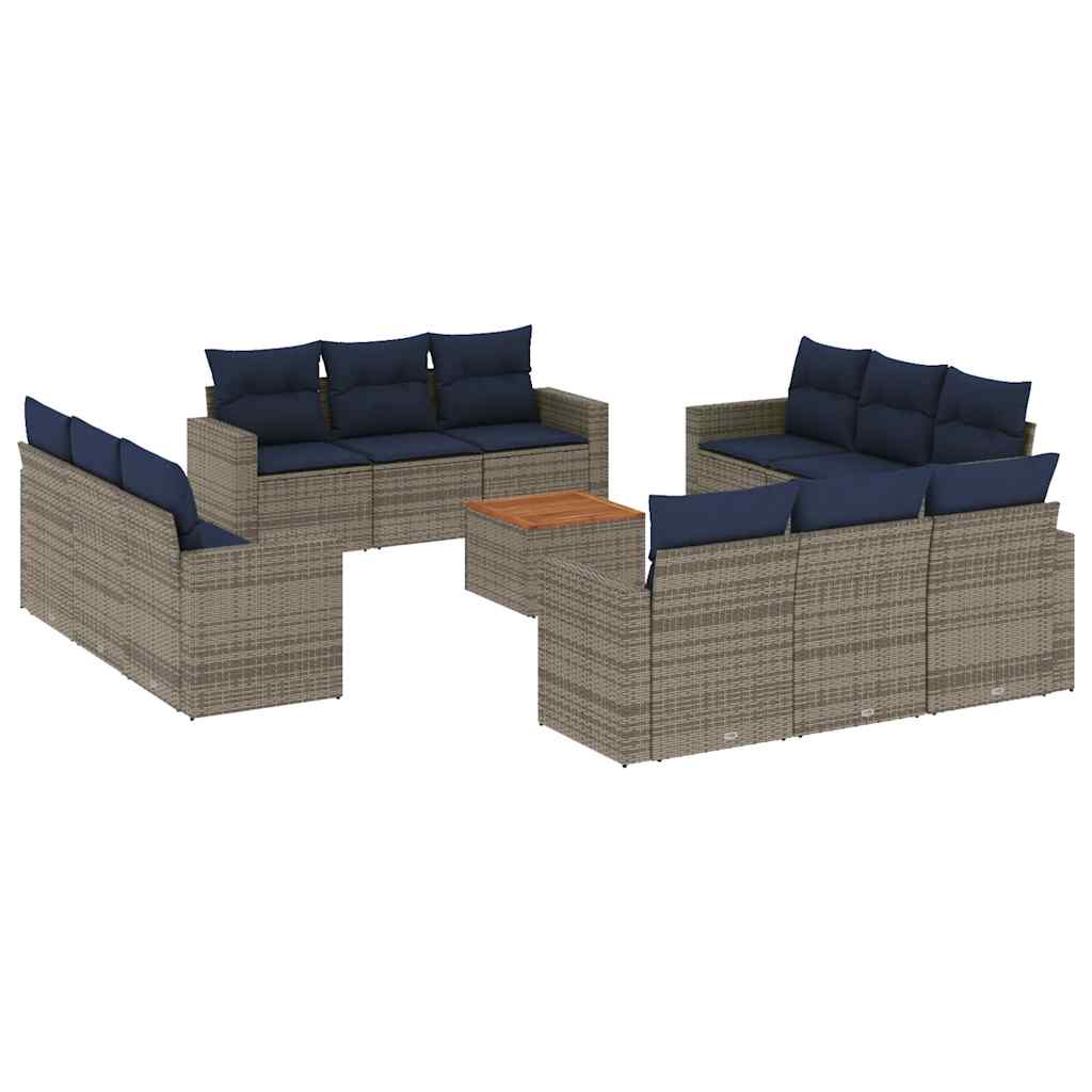 13-tlg. Garten-Sofagarnitur mit Kissen Grau Poly Rattan
