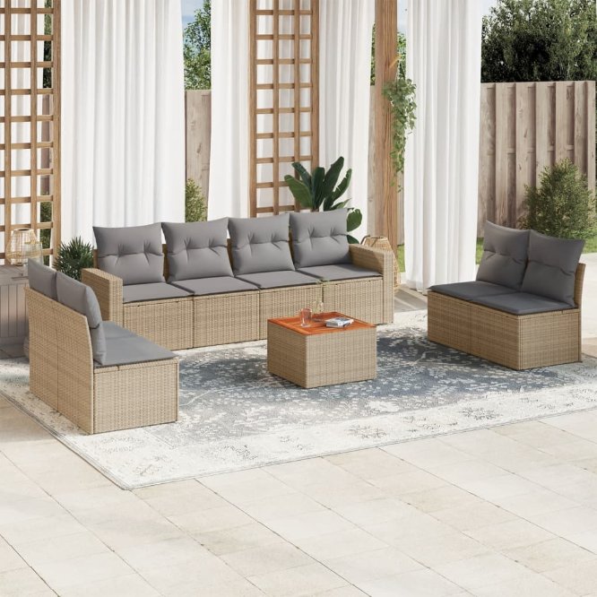 9-tlg. Garten-Sofagarnitur mit Kissen Schwarz Poly Rattan